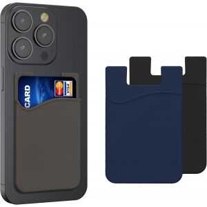 3x Porte-Carte Adh&eacute;sif Pour T&eacute;l&eacute;phone - Pochette Autocollante Silicone Pour Smartphone - Format Carte Bleue - Noir-Bleu Marine-Gris - Neuf