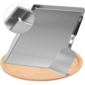 Ulteronixshop-28x 20 cm Plancha Plaque Plaque de cuisson-Plaque de cuisson en acier inoxydable pour barbecue &agrave; gaz et charbon - Accessoire de barbecue - Cadeau pour homme Plus spatule - Neuf