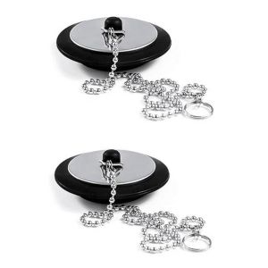 Bouchon De Lavabo Noir Avec Cha&icirc;nette, Couvercle De Vidange En Caoutchouc, Accessoires De Lavabo Avec Cha&icirc;nette, Pour Lavabos, Baignoires, Douches Et Cuisines. - Neuf