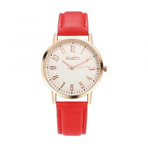 Gaiety Femmes Élégant Cadran Rond Motif Analogique Pu Strap Montre-Bracelet Montre À Quartz (Rouge) - Neuf