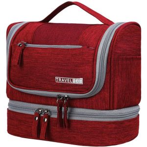 MAA-Trousse De Toilette 3 en 1 pour Homme Et Femme, avec Crochet De Suspension, Multifonction Imperméable Sac Cosmétique Organisateur De Voyage, Trousse De Toilette Voyage pour Femme Et Homme, Rouge - Neuf
