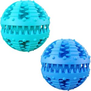 2 X Dog Toy Ball,Molar Cleaning Ball For Dogs,Cats,Interactive Training Food Distribution Ball (Blue + Blue,6 Cm) - Neuf