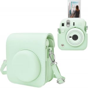 Fuji Mini 12 Housse de Protection pour Fuji Instax Mini 12 Instantan&eacute;e Appareil Photo-en Cuir PU Sac avec Bandouli&egrave;re R&eacute;glable-Vert - Neuf