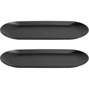 2 Pcs Plateau Salle de Bain, Plateau D&eacute;coratif Ovale Noir, Plateau &agrave; Bijoux, Plateau de Service M&eacute;tal, Plateau de Rangement en Acier Inoxydable pour Coiffeuse Vanit&eacute; Cosm&eacute;tique Bougies, 22.7x9.5cm - Neuf