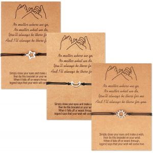 3pcs Sun Moon Star String Bracelets, Adjustable Distance Matching Bracelet, Handmade Lucky String Bracelet With Friendship Card, Prom Bracelet Forever Gifts For Family Friend Couple - Neuf