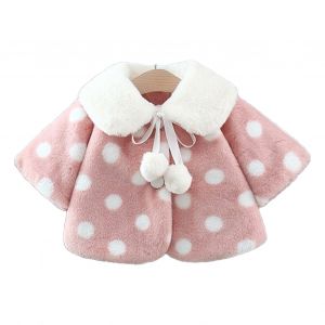 Chale Pour Bebe, Motif A Pois, Noud, Coton, Laine, Style Mignon, Doux Et Confortable, Manteau D'hiver En Fourrure Pour L'exterieur, Rose - Neuf