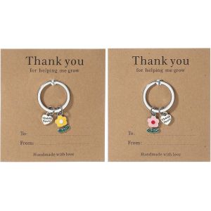ERYI-Porte-Clés Cadeau Appréciation Enseignant, Charm Pendentif Fleur Mignon Accessoire Sac À Main Bague Voiture Pendentif Pour Clés Sac À Main, Jaune/Rose - Neuf