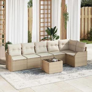 Vidaxl Set De Canapé De Jardin 7 Pièces Avec Des Coussins En Poly Rotin Marron. - Neuf