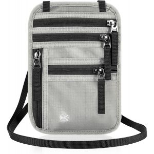 TRAHOO-Pochette Tour de Cou Voyage Accessoires avec Bloqueur RFID Protege Passeport Portefeuilles pour Femme Homme Pochette Telephone Portable Secr&egrave;te avec Tour de Cou Imperm&eacute;able avec 5 Compartiment - Neuf