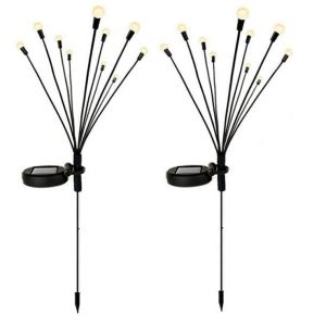 Lot De 2 Lampes Solaires De Jardin En Forme De Lucioles Avec 10 Led Pour La D&eacute;coration D'all&eacute;e Ext&eacute;rieure - Neuf