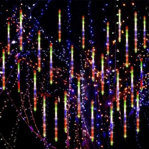 Guirlande Lumineuse Solaire &Agrave; 8 Tubes Effet Pluie De M&eacute;t&eacute;ores Avec 288 Led Pour D&eacute;coration De No&euml;l Ext&eacute;rieure - Neuf