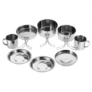 Ensemble De 8 Ustensiles De Cuisine Portables En Acier Inoxydable, Casseroles, Assiettes, Tasses, Pour Camping Et Pique-Nique En Plein Air - Neuf