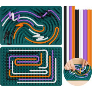 Eryi-Tableau D'activité Sensorielle Pour Enfant, Jouet Anti-Stress En Silicone, Planche Sensorielle Double Face Avec Sac Portable Et 20 Cordes, Pour Soulager Le Stress, Tdah Et Autisme - Vert Foncé - Neuf