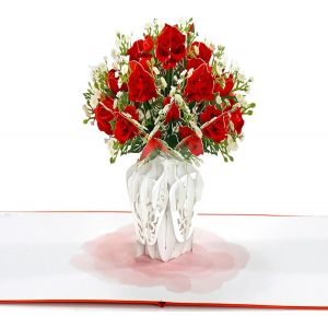 Roses-Carte pop-up pour la fête des mères,carte de v?ux d'anniversaire 3D (roses rouges fantaisie) US8-FL161FR1520 - Neuf