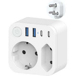 ERYI-Connecteur De Voyage France Vers L'Inde Avec 4 Prises Usb (2 Usb-C), Adaptateur À Double Sortie Pour Prises Indiennes, Connecteur De Voyage Schuko Vers Type D Pour Les Prises De Sri Lanka, Inde, - Neuf