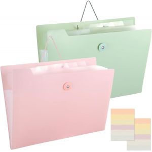 Lot De 2 Porte-Documents A4 Avec 8 Compartiments, Trieur &Agrave; Soufflets, Porte-Documents Avec &Eacute;tiquettes, Porte-Documents Accord&eacute;on Pour Bureau, Maison, &Eacute;cole - Neuf