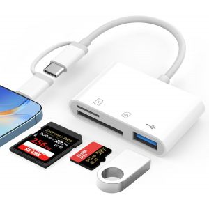 Lecteur Carte SD pour Phone/Pad/Appareil Photo, 3-en-2 Adaptateur Carte SD pour Phone, Lecteurs Carte Mémoire Externes, Adaptateur Carte SD, Lecteur Carte SD pour Phone - Neuf