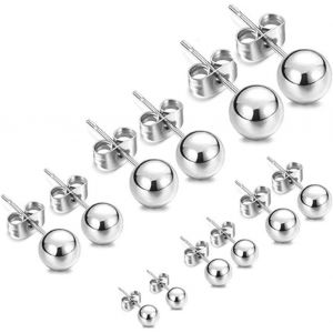 Boucles D'oreilles Femme,Boucles D'oreilles Femme,Clous D'oreilles,Boucle D'oreille Homme,Boucles D'oreilles Clous Boule Acier Rond Boucles D'oreilles Boucle Papillon (6 Paires: 3-8mm) - Neuf