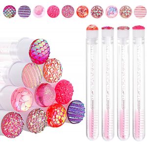 Nsiecd-Tubes De Mascara Jetables, 10 Pi&egrave;ces Brosse &Agrave; Cils En Diamant Paillet&eacute; Cercle De Cils Avec Tube Brosse &Agrave; Cils De Mmascara Outil De Maquillage D'extension De Cils (Rose) - Neuf