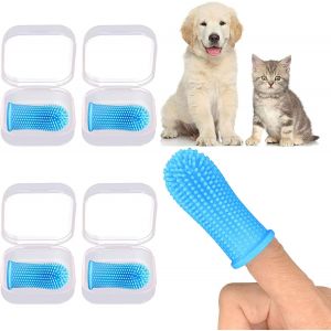 Brosse &Agrave; Dents Bleue, Lot De 4, Pour Chiens Et Chats. Brosse &Agrave; Dents En Silicone 360&deg; Avec Doigt Pour Nettoyer La Langue Et Les Dents. - Neuf