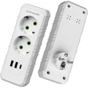 Multiprise 2 Prises Pour Façade, Multiprise Avec 2 Usb, 1 Type C, Bloc Multiprises (2500W) Pour Smartphone Tablette (Blanc)[DYB982852] - Neuf