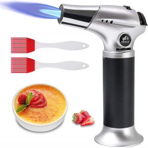 Jexnovashop-Chalumeau De Cuisine, Torche Rechargeable Avec Verrou De S&eacute;curit&eacute;, Flamme R&eacute;glable Avec 2 Pinceaux Silicone Et Buses Pour Cuisson, Barbecue, P&acirc;tisseries, Soudure, Camping(Butane Non Inclu - Neuf
