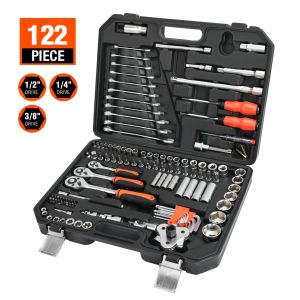 Cl&eacute;s &agrave; Cliquet et Embouts Professionnels en Cr-V ValueMax Coffret de Douilles pour R&eacute;paration Voiture Auto M&eacute;canique avec Malette 122 Pi&egrave;ces - Neuf