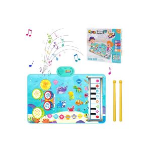 Tapis de batterie et piano animalier avec 19 instruments et baguettes pour apprendre la musique aux enfants - Neuf
