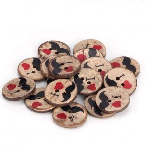 Lot De 100 Boutons Ronds Peints En Coquille De Noix De Coco, 2 Trous, 20 Mm, Couleur 4 - Neuf