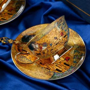 (A) Klimt Kiss Tasses En Porcelaine Anglaise Tasses À Café Avec Cuillère Gustav Klimt Porcelaine Cadeaux D'anniversaire De Mariage Bureau Ménage Verres - Neuf