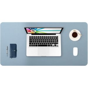 DDA-Tapis de Souris Grand Prolongé Mouse Pad Mat XL sous Main Bureau en Cuir Tapis de Portable Pad Écriture pour Bureau/Domicile, PU Étanche + Suède Antidérapant 80 x 40 cm (Bleu Grisâtre) - Neuf