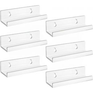 Kalanka-Lot De 6 Support Vinyle Mural En Acrylique Transparent, Etagere Transparente, Petite Etagere Murale, Étagère Murale Flottantes Pour Vinyle, Panneaux, Photos, Livres (10 X 3,5 X 3 Cm) - Neuf
