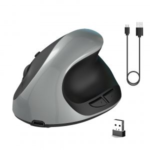 Souris verticale sans fil rechargeable 2,4 GHz (grise) - Neuf