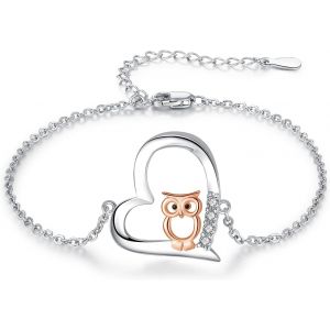 Meimie-Bracelet Hibou En Argent Sterling 925 Or Rose-Cadeau De Fête Desmères-Hibou Réglable-Bijou Pourmère,Épouse,Femme Et Fille,Mittelgroße,Argent Sterling,Pas De Gemme - Neuf