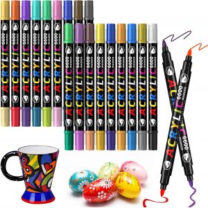 JEXNOVASHOP-Marqueur Peinture Acrylique, 24 Couleurs Pinceau Double Pointe Peinture Acryliques Stylos Marqueur Peinture Permanent Art Peinture Set pour Pierre, Bois (36 Couleurs 18 Pi&egrave;ces) - Neuf