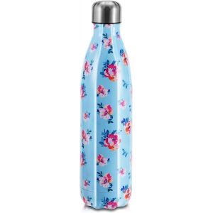 Jgd-Bouteille D'eau Acier Inoxydable, Gourde Isotherme Réutilisable Gourde Inox Sans Bpa Isolé À Bouteille Isotherme Pour Froide Pendant 24heures, Chaude Pendant 12 Heures (Fleurs Bleu, 750ml) - Neuf