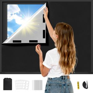 Kalanka-Store Occultant Sans Percage, 200x145cm Attaches Auto-Adh&eacute;sives Rideau Occultant Thermique, 100% Blackout Mat&eacute;riau, Anti Chaleur Tissu Isolant Thermique Au Metre, Pour B&eacute;b&eacute; Chambre Bureau, No - Neuf