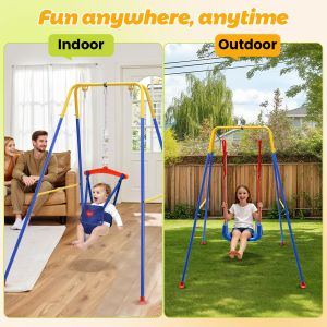 Balan&ccedil;oire Enfant 4 En 1 Avec Structure, Si&egrave;ge B&eacute;b&eacute; Et Jumper &Eacute;volutif 6 Mois&iquest;10 Ans, Pliable, Charge 90 Kg, Int&eacute;rieur Ext&eacute;rieur - Neuf