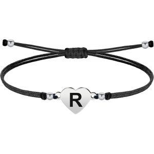 Eryi-- Bracelet Lettre Initiale A - Z En Acier Inoxydable Avec Fil Ciré, Bracelet Femme Ou Homme, Bracelet Coeur Avec Lettre Gravée, Cadeau Pour Mère, Fille, Amie, Petite Amie - Neuf