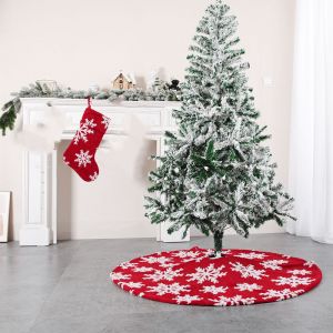 Jupe de sapin de Noël 90 cm, grande taille, couvre-pieds avec chaussette de Noël, tapis de sapin de Noël, jupe de pied pour décoration de sapin de Noël à la maison, flocon de neige rouge - Neuf