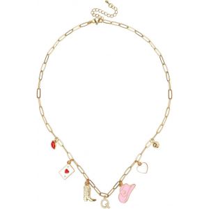 Kal-Collier À Breloques Initiales Or Pour Femmes, Cowgirl Occidentale Collier Pendentif Lettre Bottes De Cowboy Chapeau Collier Chaîne Trombone Tendance Cadeau De Bijoux - Neuf