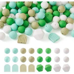 Meimie-Lot De 88 Perles Rondes En Silicone Vert Arc-En-Ciel Hexagonales En Spirale Pour Loisirs Créatifs,Porte-Clés,Fabrication De Bijoux,Vert,12 Styles - Neuf