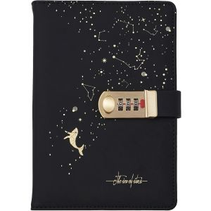 Carnet De Note Journal Intime Avec Code(Univers Plan&egrave;te), A5 Cuir Pu &Eacute;criture Carnet Avec Serrur, Bureau Scolaires &Eacute;tudiant Papeterie Cadeau D'anniversaire, 215x145mm - Neuf