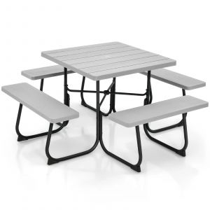 Ensemble De Table De Pique-Nique Avec 4 Bancs Int&eacute;gr&eacute;s 170 X 170 X 76 Cm Ambiance Cosy Usage Ext&eacute;rieur En Pehd Gris Helloshop26 20_0011987 - Neuf