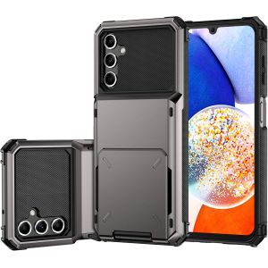 JGD-Coque de t&eacute;l&eacute;phone pour Samsung Galaxy A16 avec emplacements pour cartes - Coque antichoc &agrave; rabat - Dos en polycarbonate rigide - Int&eacute;rieur en TPU souple - Gris - Neuf