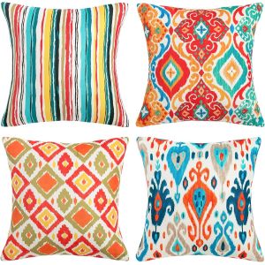 CAUC-Lot de 4 Housses de Coussin 50 x 50 D&eacute;coratives Boh&egrave;me Taie d'oreiller Lin de G&eacute;om&eacute;trie Moderne Coussin Canape Taie d'oreiller pour Chambre Voiture Salon Maison - Neuf