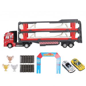 Mega Hauler Truck Alloy Transport Car Carrier Truck Toy with Ejection Race Track for Children 59.1in Red - Neuf