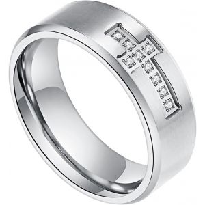 Tianyi-Bague Croix Chrétienne Pour Homme : Bague Vintage Punk Symbolique En Acier Inoxydable Avec Oxyde De Zirconium ¿ Bijoux Tendance Hip Hop Élégants Cadeaux Pour Mari, Petit Ami, Amoureux - Neuf