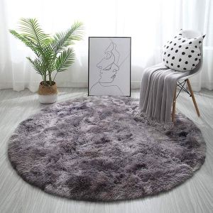 Sjzg-Tapis Rond Salon Tapis Chambre Rond Moderne Design Shaggy Poils Longs Interieur D&eacute;cor Ultra Doux De Peluche De Pi&egrave;ce De Maison De P&eacute;pini&egrave;re(Gris Noir&iquest; 140cm) - Neuf