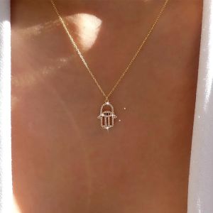 Kal-Collier Pendentif Hamsa Cz Collier Hamsa Or Collier Mauvais Oeil Collier Boho Cristal Pendentif Hamsa Collier Ras Du Cou Longue Chaine Collier Bijoux Pour Femmes Et Filles Cadeaux - Neuf